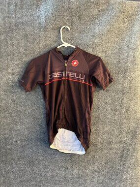 Castelli Cycling Jersey Mens XS Black Full Zip Short Sleeve Pockets Bike Road